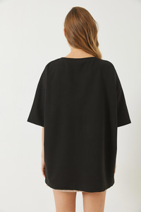 Nakışlı Oversize Örme T-Shirt 3037 60283078 - Siyah