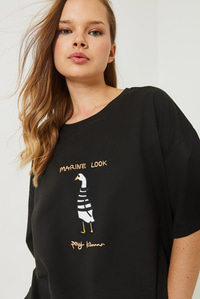 Nakışlı Oversize Örme T-Shirt 3037 60283078 - Siyah