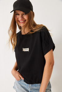 Nervür Dikişli Düşük Kol Basic T-Shirt 60602022 - Siyah