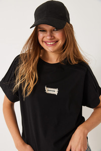 Nervür Dikişli Düşük Kol Basic T-Shirt 60602022 - Siyah