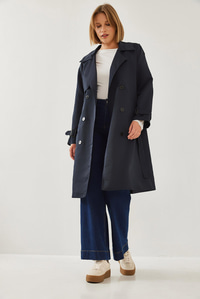 Ön Aller Detaylı Kruvaze Trençkot 8118 60451015 - Lacivert DIŞ GİYİM modelleri