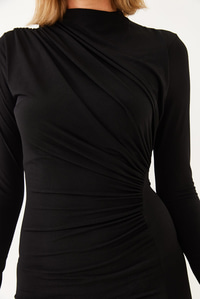 Önü Büzgülü Mini Elbise 60251843 - Siyah ELBİSE modelleri