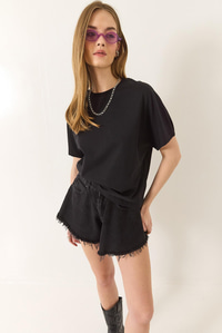Organik Pamuklu Regular Kalıp Bisiklet Yaka Basic Kısa Kollu T-Shirt 60602048 - Siyah