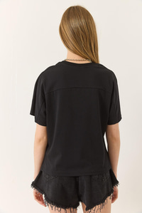 Organik Pamuklu Regular Kalıp Bisiklet Yaka Basic Kısa Kollu T-Shirt 60602048 - Siyah