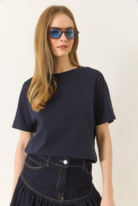 Organik Pamuklu Regular Kalıp Bisiklet Yaka Basic Kısa Kollu T-Shirt 60602048 - Lacivert