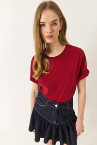 Organik Pamuklu Regular Kalıp Bisiklet Yaka Basic Kısa Kollu T-Shirt 60602048 - Bordo