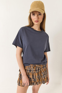 Organik Pamuklu Regular Kalıp Bisiklet Yaka Basic Kısa Kollu T-Shirt 60602048 - Antrasit