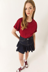 Organik Pamuklu Regular Kalıp Bisiklet Yaka Basic Kısa Kollu T-Shirt 60602048 - Bordo