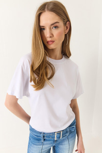 Organik Pamuklu Regular Kalıp Bisiklet Yaka Basic Kısa Kollu T-Shirt 60602048 - Beyaz