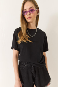 Organik Pamuklu Regular Kalıp Bisiklet Yaka Basic Kısa Kollu T-Shirt 60602048 - Siyah