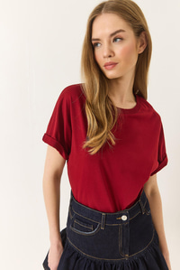 Organik Pamuklu Regular Kalıp Bisiklet Yaka Basic Kısa Kollu T-Shirt 60602048 - Bordo