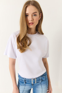 Organik Pamuklu Regular Kalıp Bisiklet Yaka Basic Kısa Kollu T-Shirt 60602048 - Beyaz