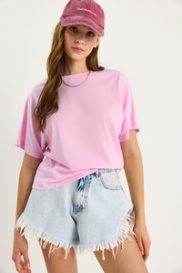 Organik Pamuklu Regular Kalıp Bisiklet Yaka Basic Kısa Kollu T-Shirt 60602048 - Pembe