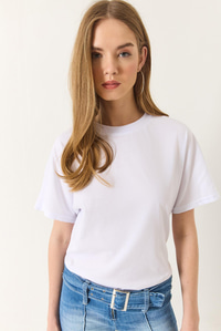 Organik Pamuklu Regular Kalıp Bisiklet Yaka Basic Kısa Kollu T-Shirt 60602048 - Beyaz