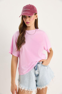 Organik Pamuklu Regular Kalıp Bisiklet Yaka Basic Kısa Kollu T-Shirt 60602048 - Pembe