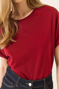 Organik Pamuklu Regular Kalıp Bisiklet Yaka Basic Kısa Kollu T-Shirt 60602048 - Bordo