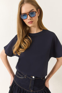 Organik Pamuklu Regular Kalıp Bisiklet Yaka Basic Kısa Kollu T-Shirt 60602048 - Lacivert
