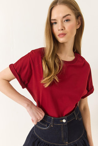 Organik Pamuklu Regular Kalıp Bisiklet Yaka Basic Kısa Kollu T-Shirt 60602048 - Bordo
