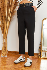 Örme Toka Detay Kemerli Atlas Pantolon 3868 60361006 - Siyah