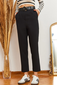 Örme Toka Detay Kemerli Atlas Pantolon 3868 60361006 - Siyah
