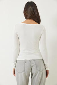 Oval Yaka Uzun Kollu Slim Fit Saran Modal Basic Bluz 60283125 - Beyaz