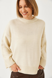 Oversize Basic Triko Kazak 20247601 - Krem