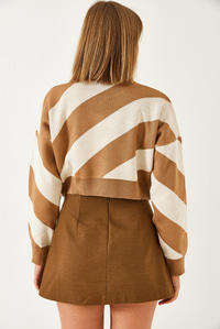 Oversize Desenli Triko Kazak 60351304 - Camel