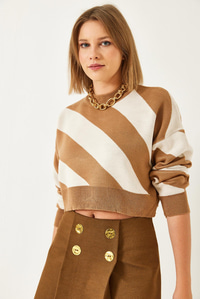 Oversize Desenli Triko Kazak 60351304 - Camel