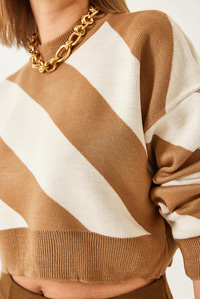 Oversize Desenli Triko Kazak 60351304 - Camel