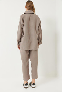 Oversize Gömlek Şalvar Pantolon Müslin Alt-Üst Takım 9259 60283113 - Vizon