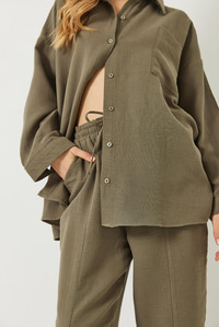 Oversize Gömlek Şalvar Pantolon Müslin Alt-Üst Takım 9259 60283113 - Haki