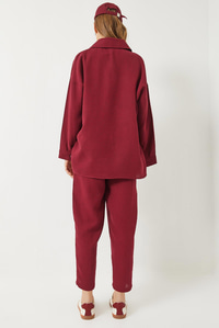 Oversize Gömlek Şalvar Pantolon Müslin Alt-Üst Takım 9259 60283113 - Bordo