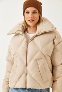Oversize Şişme Mont - Bej DIŞ GİYİM modelleri