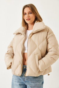 Oversize Şişme Mont - Bej DIŞ GİYİM modelleri