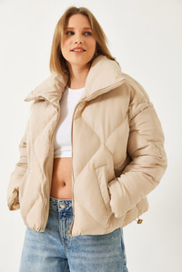 Oversize Şişme Mont - Bej DIŞ GİYİM modelleri