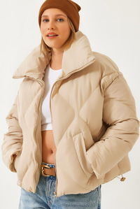 Oversize Şişme Mont - Bej DIŞ GİYİM modelleri
