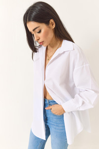 Oversize Terikoton Poplin Gömlek 34225 60284043 - Beyaz