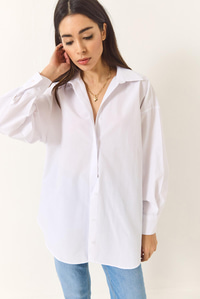 Oversize Terikoton Poplin Gömlek 34225 60284043 - Beyaz