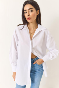 Oversize Terikoton Poplin Gömlek 34225 60284043 - Beyaz