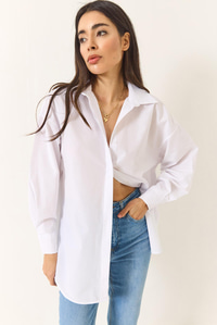 Oversize Terikoton Poplin Gömlek 34225 60284043 - Beyaz