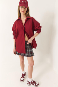 Oversize Terikoton Poplin Gömlek 34225 60284043 - Bordo