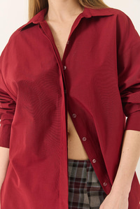 Oversize Terikoton Poplin Gömlek 34225 60284043 - Bordo