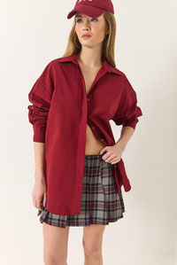 Oversize Terikoton Poplin Gömlek 34225 60284043 - Bordo