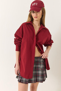 Oversize Terikoton Poplin Gömlek 34225 60284043 - Bordo