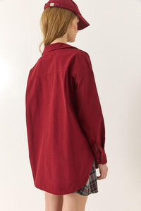 Oversize Terikoton Poplin Gömlek 34225 60284043 - Bordo