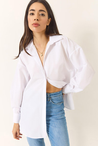 Oversize Terikoton Poplin Gömlek 34225 60284043 - Beyaz