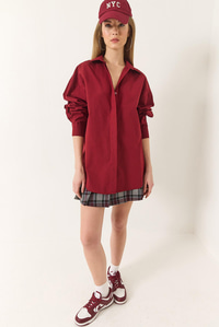 Oversize Terikoton Poplin Gömlek 34225 60284043 - Bordo