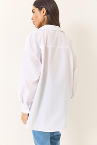 Oversize Terikoton Poplin Gömlek 34225 60284043 - Beyaz