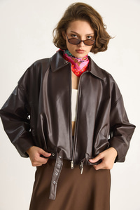 Oversize Tokalı Deri Ceket 3137 60284058 - Kahve CEKET modelleri