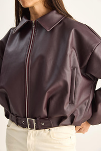 Oversize Tokalı Deri Ceket 3137 60284058 - Bordo MONT modelleri